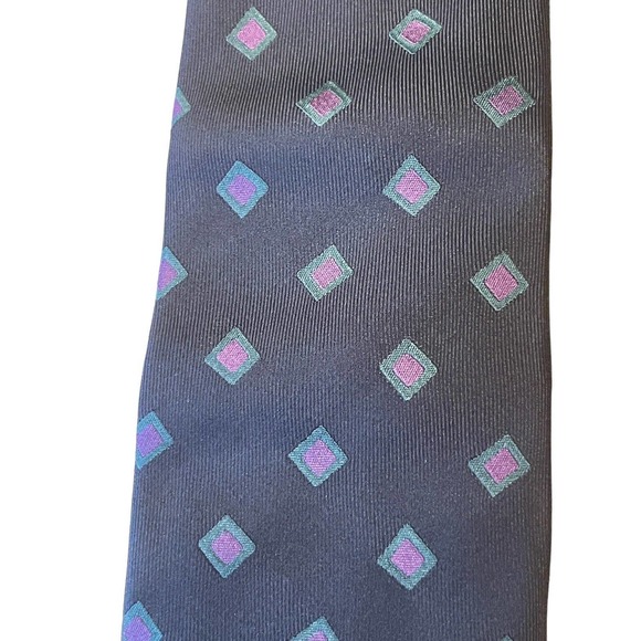 Massimo Bizzocchi NWOT 100%‎ Silk Tie Black Green Purple Geometric Made In Italy - Picture 3 of 7